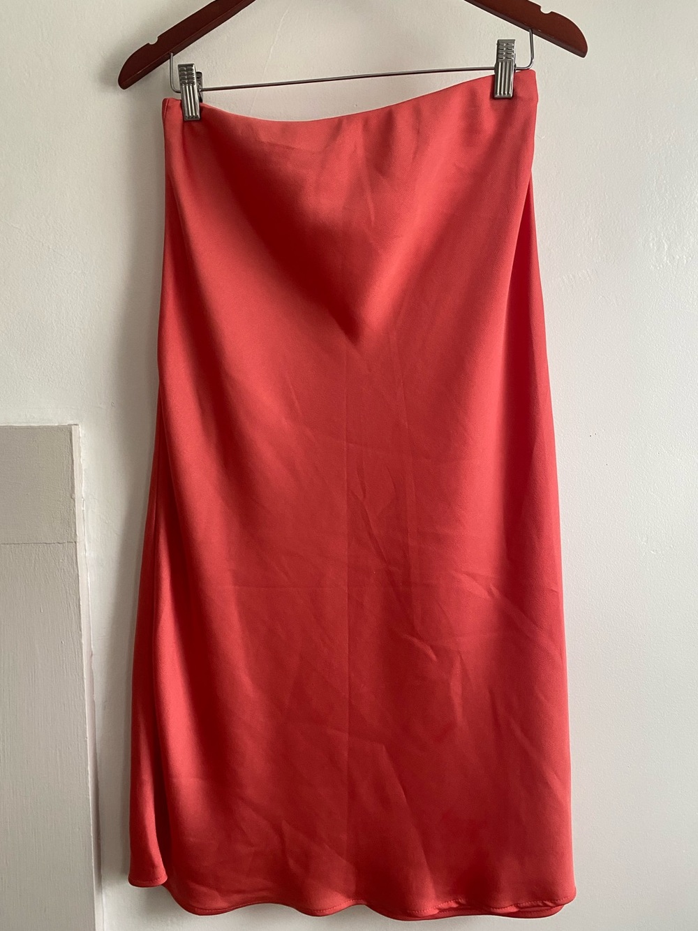 Coral Satiny Midi Skirt